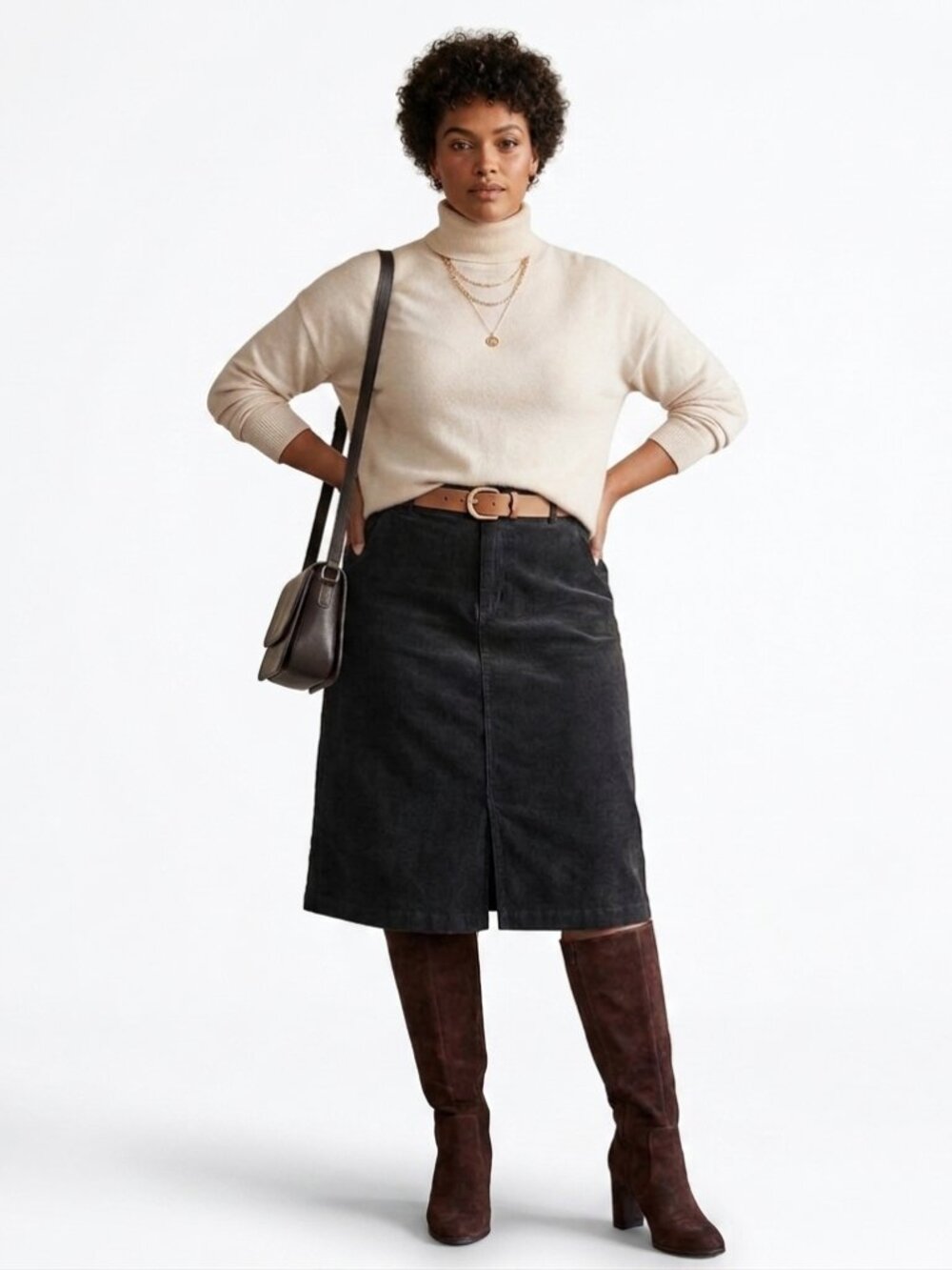 Black Corduroy Pencil Skirt